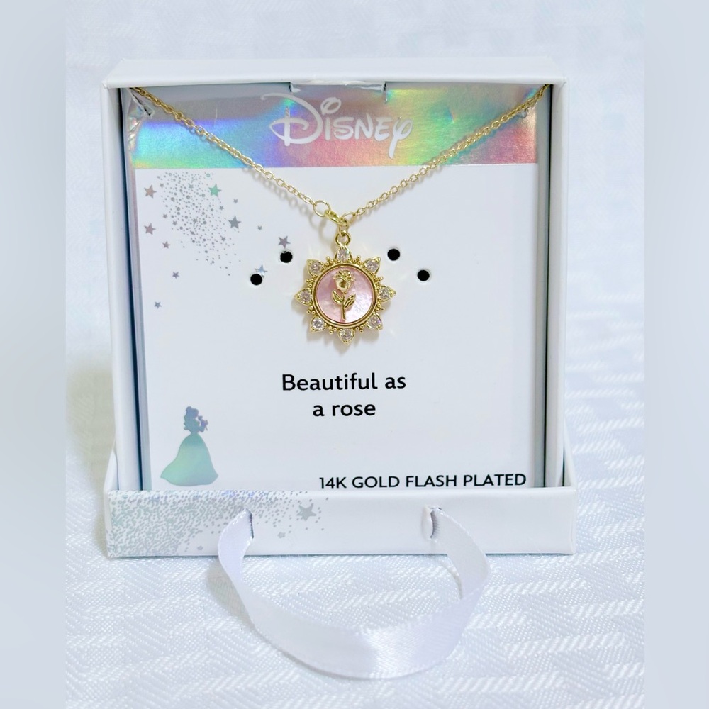 Disney Gold and Pink Rose Necklace, Originally $50
